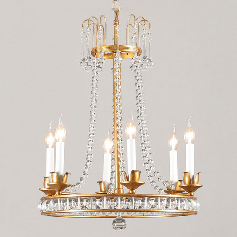 Candle Style Living Room Chandelier Antique Clear Crystal 6 Heads Ceiling Hang Light Clearhalo 'Ceiling Lights' 'Chandeliers' Lighting' options 2138073