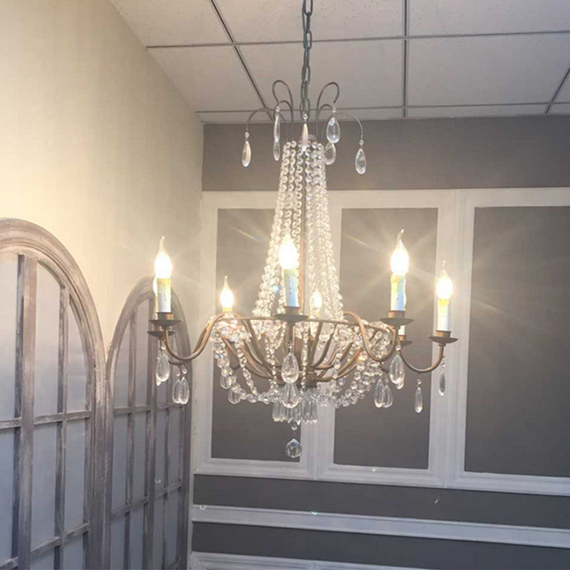 Bronze Finish Candle Chandelier Countryside Metal Living Room Ceiling Light with Crystal Drape 8 Bronze Clearhalo 'Ceiling Lights' 'Chandeliers' Lighting' options 2138074_232161b0-bb6b-472c-b5e4-2a6ee170e02f