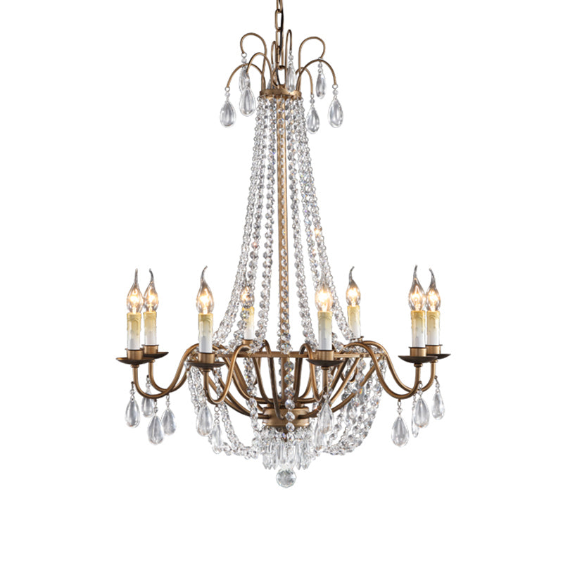 Bronze Finish Candle Chandelier Countryside Metal Living Room Ceiling Light with Crystal Drape Clearhalo 'Ceiling Lights' 'Chandeliers' Lighting' options 2138076