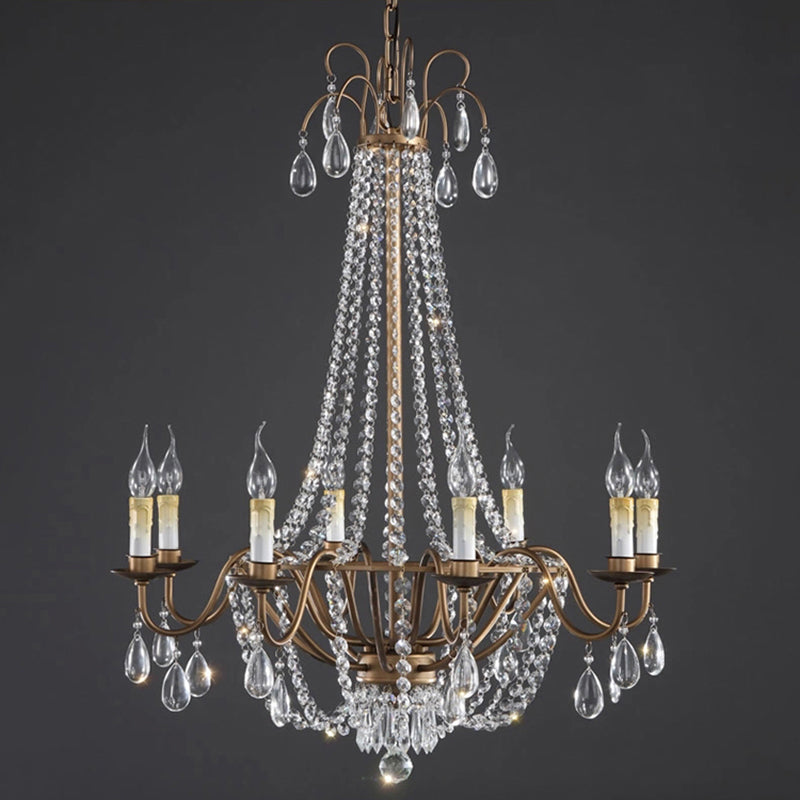 Bronze Finish Candle Chandelier Countryside Metal Living Room Ceiling Light with Crystal Drape Clearhalo 'Ceiling Lights' 'Chandeliers' Lighting' options 2138077