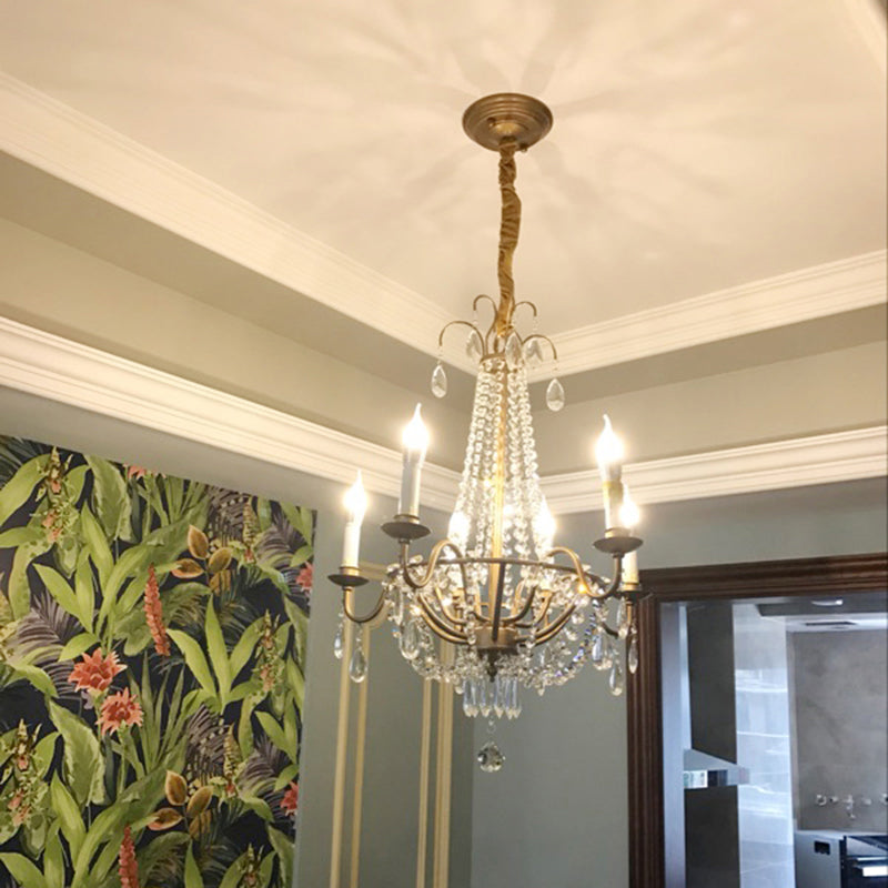 Bronze Finish Candle Chandelier Countryside Metal Living Room Ceiling Light with Crystal Drape Clearhalo 'Ceiling Lights' 'Chandeliers' Lighting' options 2138078