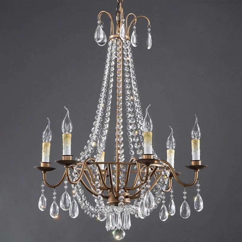 Bronze Finish Candle Chandelier Countryside Metal Living Room Ceiling Light with Crystal Drape Clearhalo 'Ceiling Lights' 'Chandeliers' Lighting' options 2138080