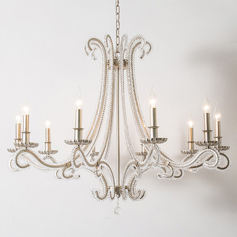 Crystal Bead Chrome Finish Chandelier Candelabra French Country Drop Lamp for Dining Room Clearhalo 'Ceiling Lights' 'Chandeliers' Lighting' options 2138081