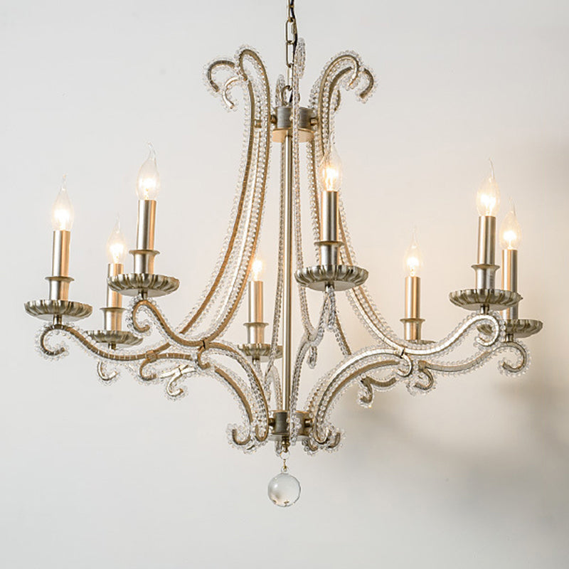 Crystal Bead Chrome Finish Chandelier Candelabra French Country Drop Lamp for Dining Room Clearhalo 'Ceiling Lights' 'Chandeliers' Lighting' options 2138083