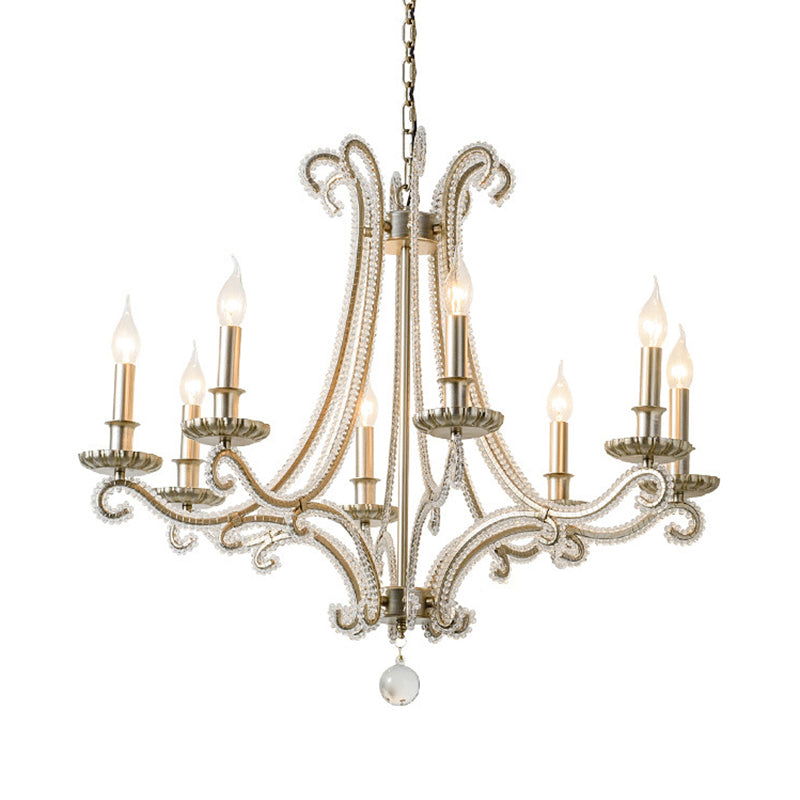 Crystal Bead Chrome Finish Chandelier Candelabra French Country Drop Lamp for Dining Room Clearhalo 'Ceiling Lights' 'Chandeliers' Lighting' options 2138084