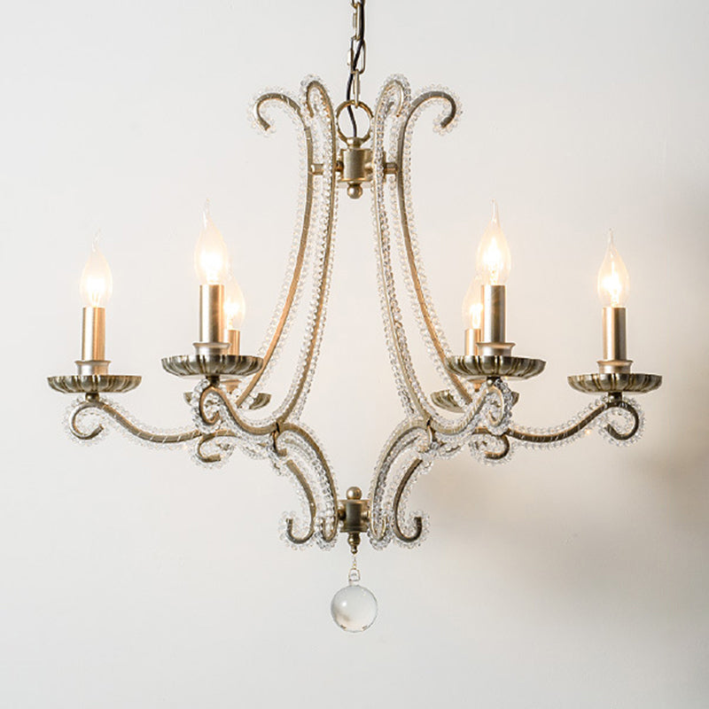 Crystal Bead Chrome Finish Chandelier Candelabra French Country Drop Lamp for Dining Room Clearhalo 'Ceiling Lights' 'Chandeliers' Lighting' options 2138088