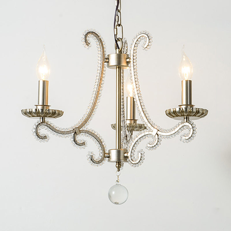 Crystal Bead Chrome Finish Chandelier Candelabra French Country Drop Lamp for Dining Room Clearhalo 'Ceiling Lights' 'Chandeliers' Lighting' options 2138089