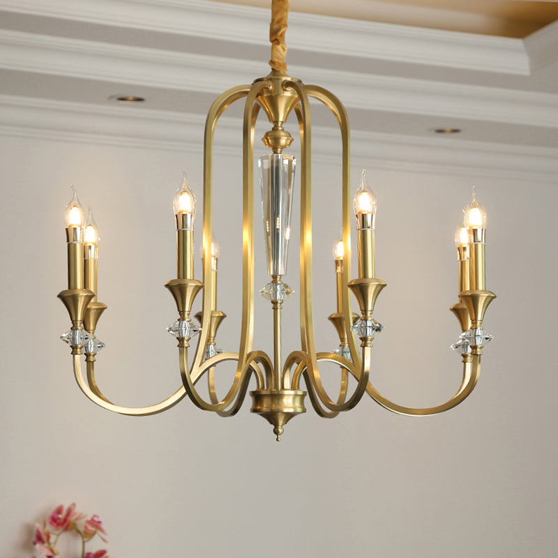 Colonial Style Candle Chandelier Light Metallic Ceiling Suspension Lamp for Living Room 8 Brass Shadeless Clearhalo 'Ceiling Lights' 'Chandeliers' Lighting' options 2138091_4fb9f0f8-19ac-49ee-a043-d48f2a087806