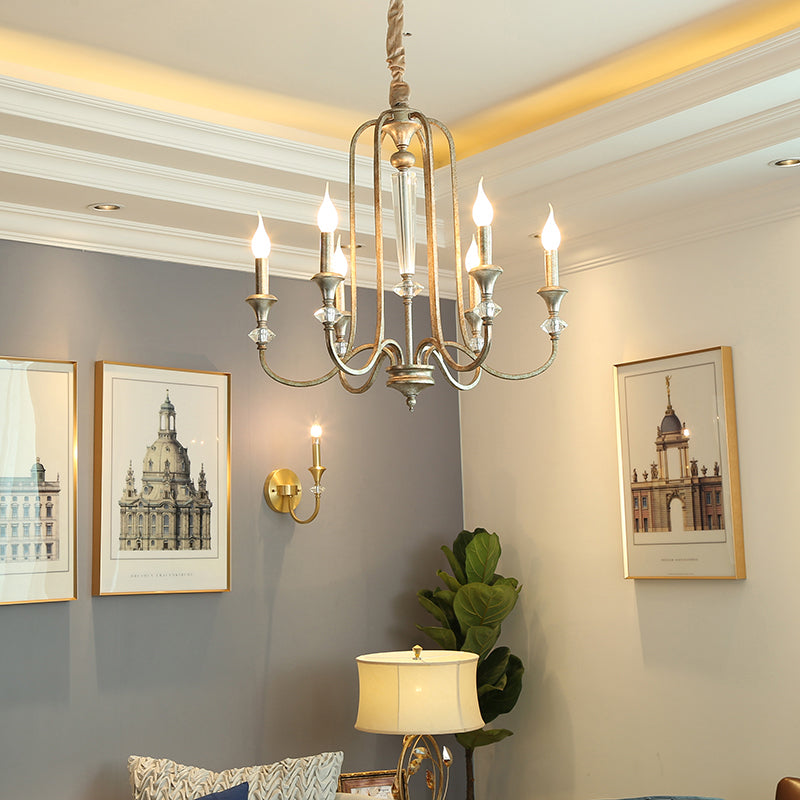 Colonial Style Candle Chandelier Light Metallic Ceiling Suspension Lamp for Living Room Clearhalo 'Ceiling Lights' 'Chandeliers' Lighting' options 2138098