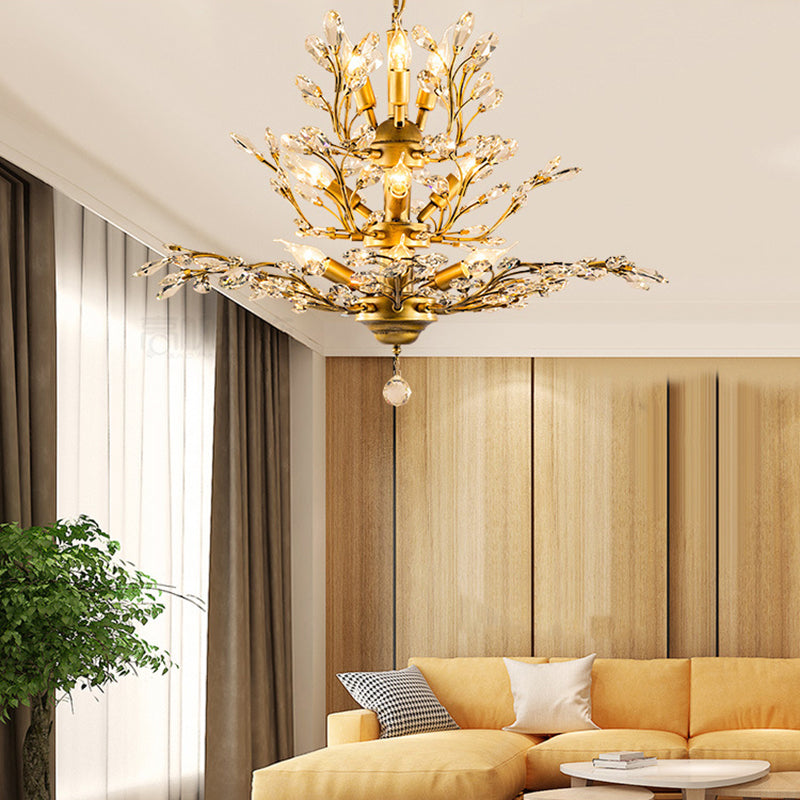 Tiered Branch Crystal Chandelier Lighting Rustic Restaurant Hanging Ceiling Light Clearhalo 'Ceiling Lights' 'Chandeliers' Lighting' options 2138105