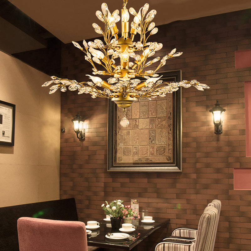 Tiered Branch Crystal Chandelier Lighting Rustic Restaurant Hanging Ceiling Light Clearhalo 'Ceiling Lights' 'Chandeliers' Lighting' options 2138106