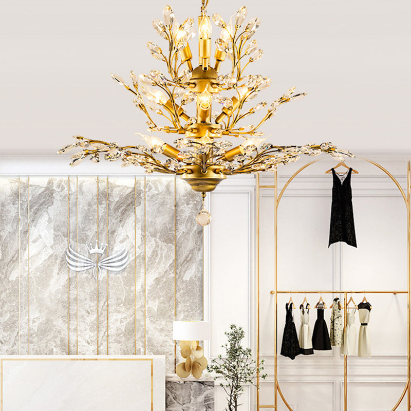 Tiered Branch Crystal Chandelier Lighting Rustic Restaurant Hanging Ceiling Light Clearhalo 'Ceiling Lights' 'Chandeliers' Lighting' options 2138107