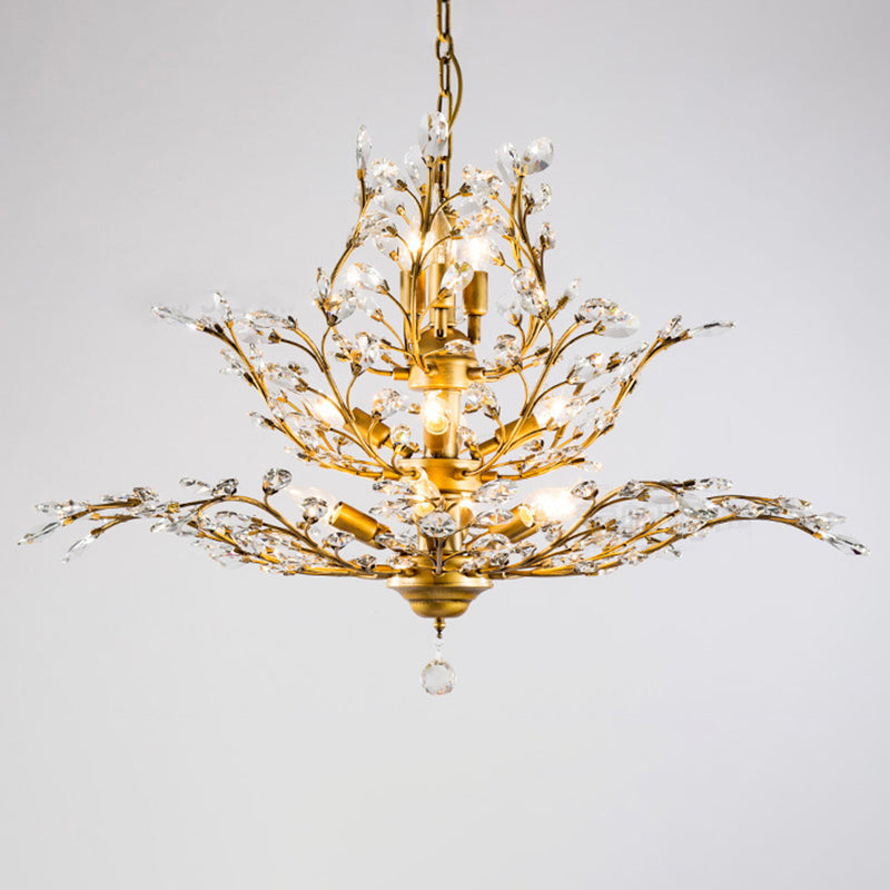 Tiered Branch Crystal Chandelier Lighting Rustic Restaurant Hanging Ceiling Light Clearhalo 'Ceiling Lights' 'Chandeliers' Lighting' options 2138108