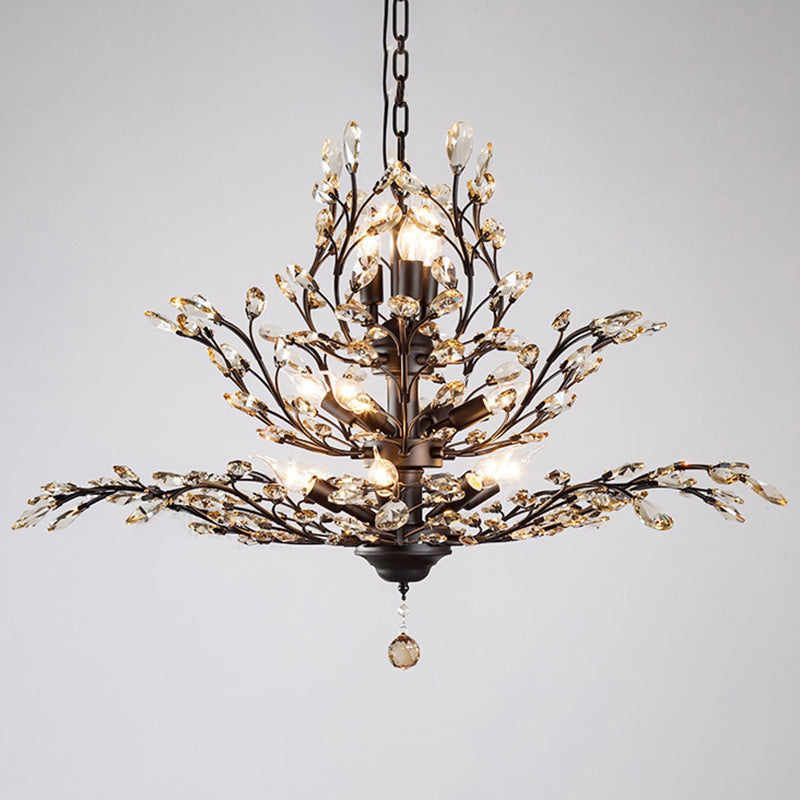 Tiered Branch Crystal Chandelier Lighting Rustic Restaurant Hanging Ceiling Light Clearhalo 'Ceiling Lights' 'Chandeliers' Lighting' options 2138110