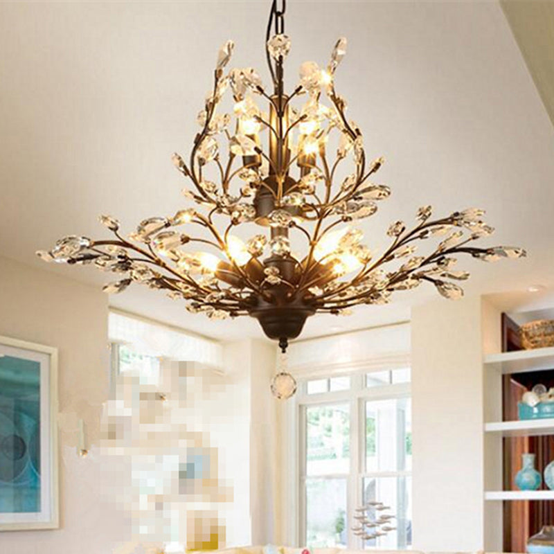 Twig Shaped Ceiling Hang Lamp Farm Style Beveled-Cut Crystal Chandelier for Living Room 8 Black Clearhalo 'Ceiling Lights' 'Chandeliers' Lighting' options 2138117_1c78e873-4e13-48d9-9542-4e918e18bbd7