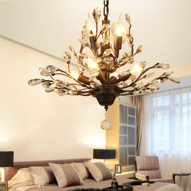 Twig Shaped Ceiling Hang Lamp Farm Style Beveled-Cut Crystal Chandelier for Living Room 7 Black Clearhalo 'Ceiling Lights' 'Chandeliers' Lighting' options 2138119_2d882a60-ff83-4496-bc38-f4efbef0f0da