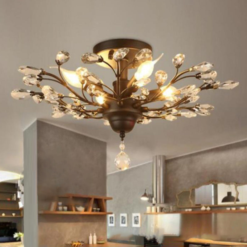 Twig Shaped Ceiling Hang Lamp Farm Style Beveled-Cut Crystal Chandelier for Living Room Clearhalo 'Ceiling Lights' 'Chandeliers' Lighting' options 2138122