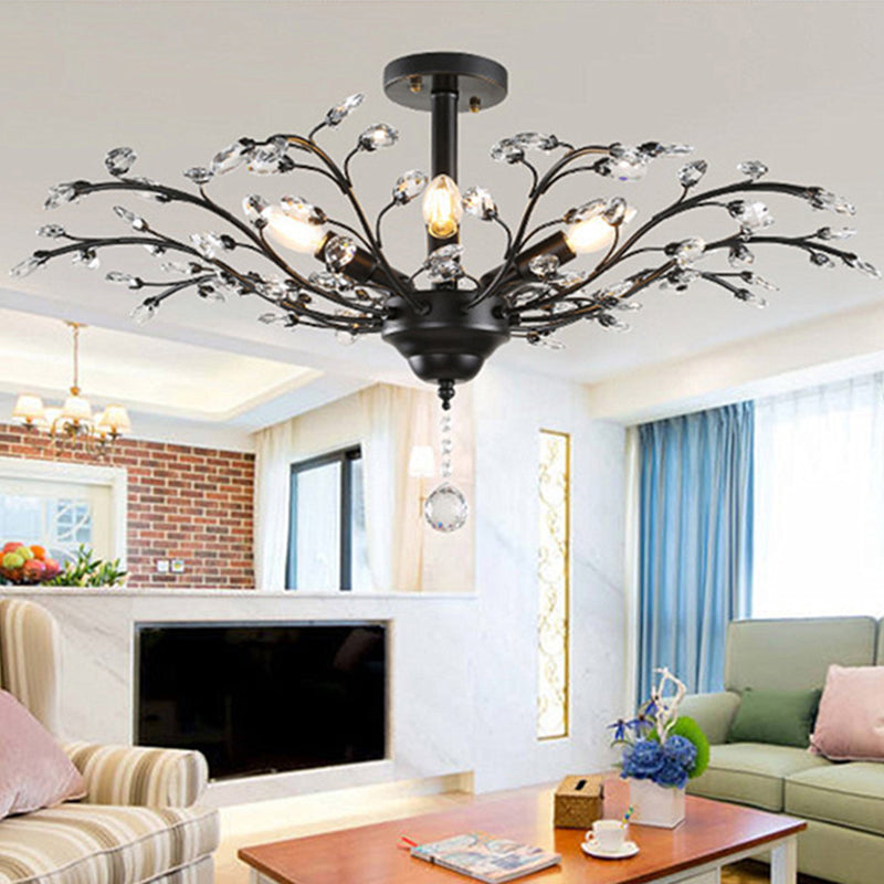 Twig Shaped Ceiling Hang Lamp Farm Style Beveled-Cut Crystal Chandelier for Living Room Clearhalo 'Ceiling Lights' 'Chandeliers' Lighting' options 2138123