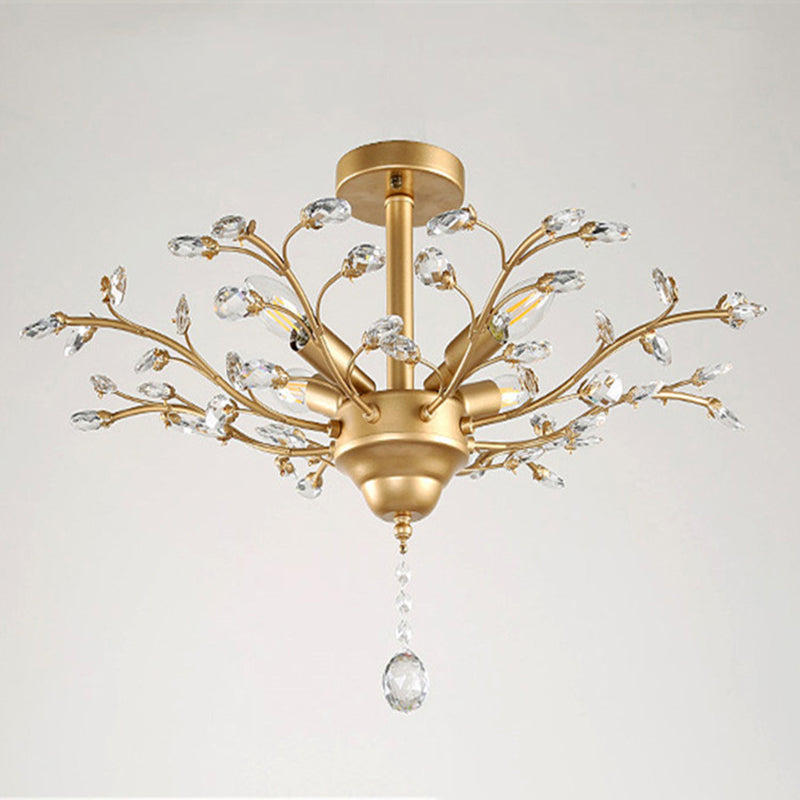 Twig Shaped Ceiling Hang Lamp Farm Style Beveled-Cut Crystal Chandelier for Living Room 5 Gold Clearhalo 'Ceiling Lights' 'Chandeliers' Lighting' options 2138124_22add40b-8f10-49f9-b8c9-bdb9cec04571