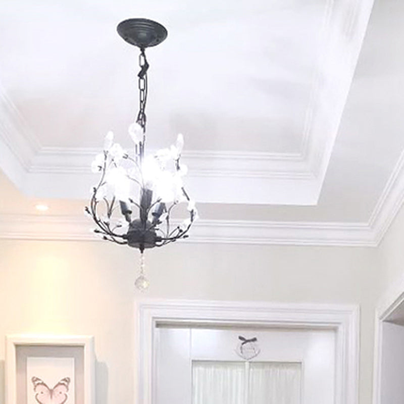 3-Bulb Branch Shaped Hanging Lamp Rural Beveled Crystal Ceiling Chandelier for Foyer Black Clearhalo 'Ceiling Lights' 'Chandeliers' Lighting' options 2138150_475070a7-8bd3-471d-b94d-c80730951a95