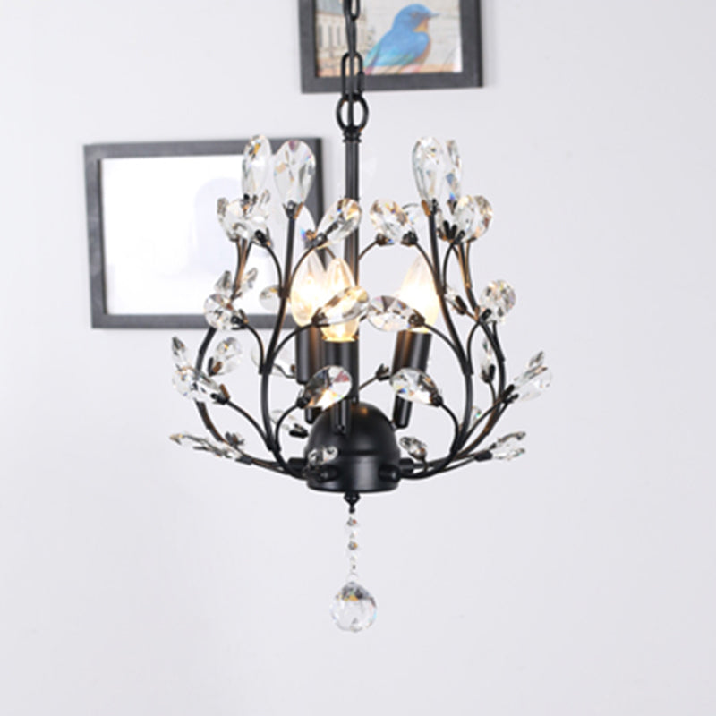 3-Bulb Branch Shaped Hanging Lamp Rural Beveled Crystal Ceiling Chandelier for Foyer Clearhalo 'Ceiling Lights' 'Chandeliers' Lighting' options 2138152