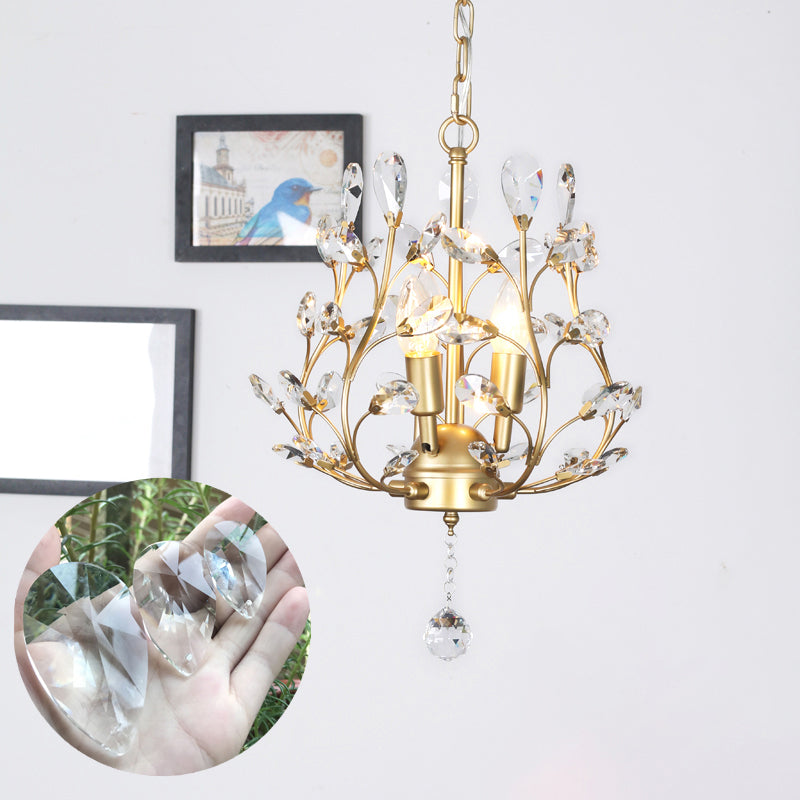 3-Bulb Branch Shaped Hanging Lamp Rural Beveled Crystal Ceiling Chandelier for Foyer Clearhalo 'Ceiling Lights' 'Chandeliers' Lighting' options 2138153