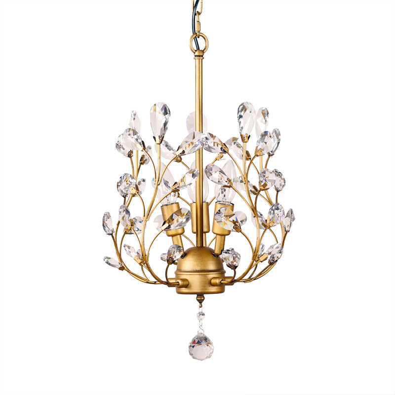 3-Bulb Branch Shaped Hanging Lamp Rural Beveled Crystal Ceiling Chandelier for Foyer Clearhalo 'Ceiling Lights' 'Chandeliers' Lighting' options 2138154