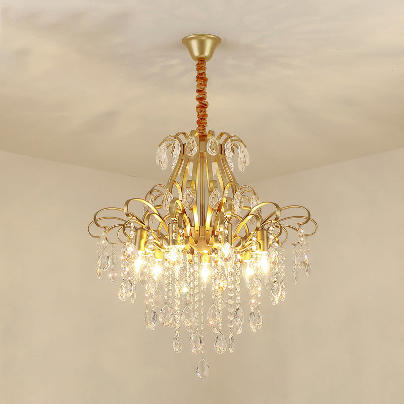 Candle Dining Room Down Chandelier Country Crystal Drape Pendant Lighting Fixture Clearhalo 'Ceiling Lights' 'Chandeliers' Lighting' options 2138161