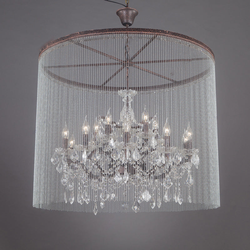 Crystal Candelabra Chandelier Retro 15 Heads Living Room Ceiling Light in Rust with Tassel Chain Clearhalo 'Ceiling Lights' 'Chandeliers' Lighting' options 2138168