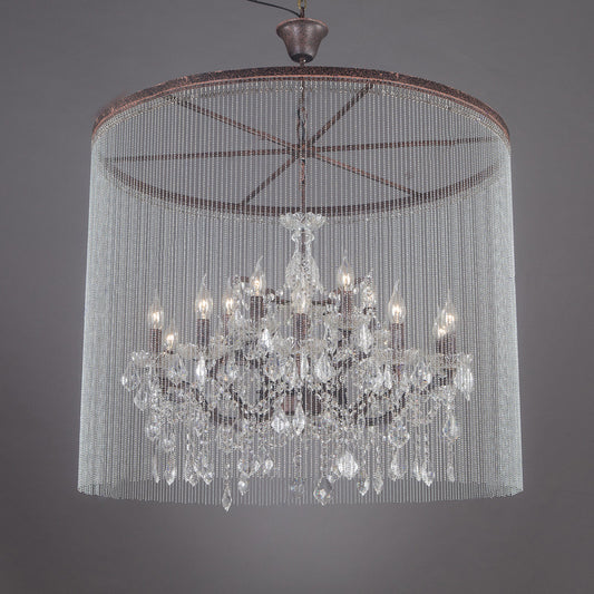 Crystal Candelabra Chandelier Retro 15 Heads Living Room Ceiling Light in Rust with Tassel Chain Clearhalo 'Ceiling Lights' 'Chandeliers' Lighting' options 2138168