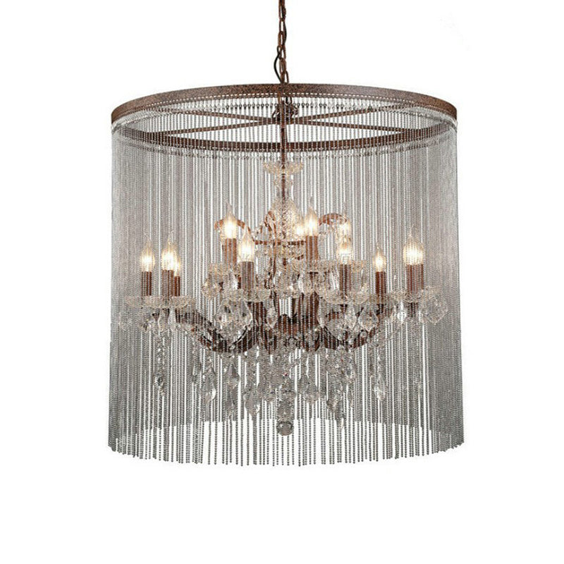 Crystal Candelabra Chandelier Retro 15 Heads Living Room Ceiling Light in Rust with Tassel Chain Clearhalo 'Ceiling Lights' 'Chandeliers' Lighting' options 2138171