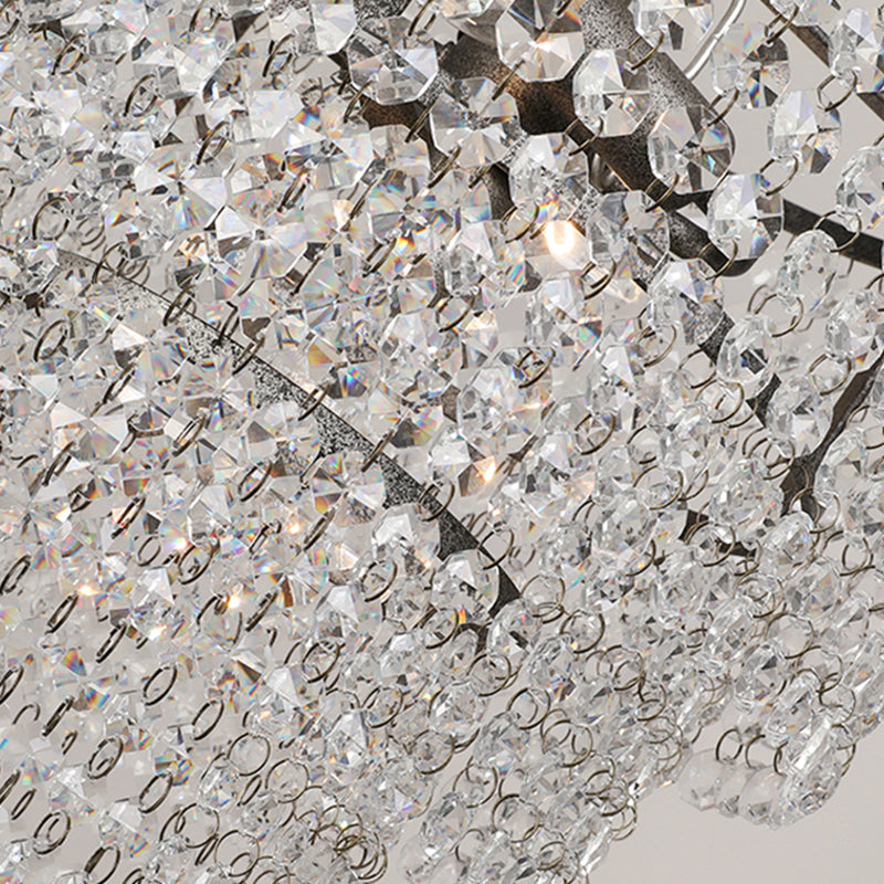 Chrome Tiered Round Chandelier Pendant Rustic Crystal Strand Living Room Hanging Light Clearhalo 'Ceiling Lights' 'Chandeliers' Lighting' options 2138175