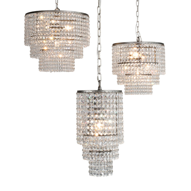 Chrome Tiered Round Chandelier Pendant Rustic Crystal Strand Living Room Hanging Light Clearhalo 'Ceiling Lights' 'Chandeliers' Lighting' options 2138176