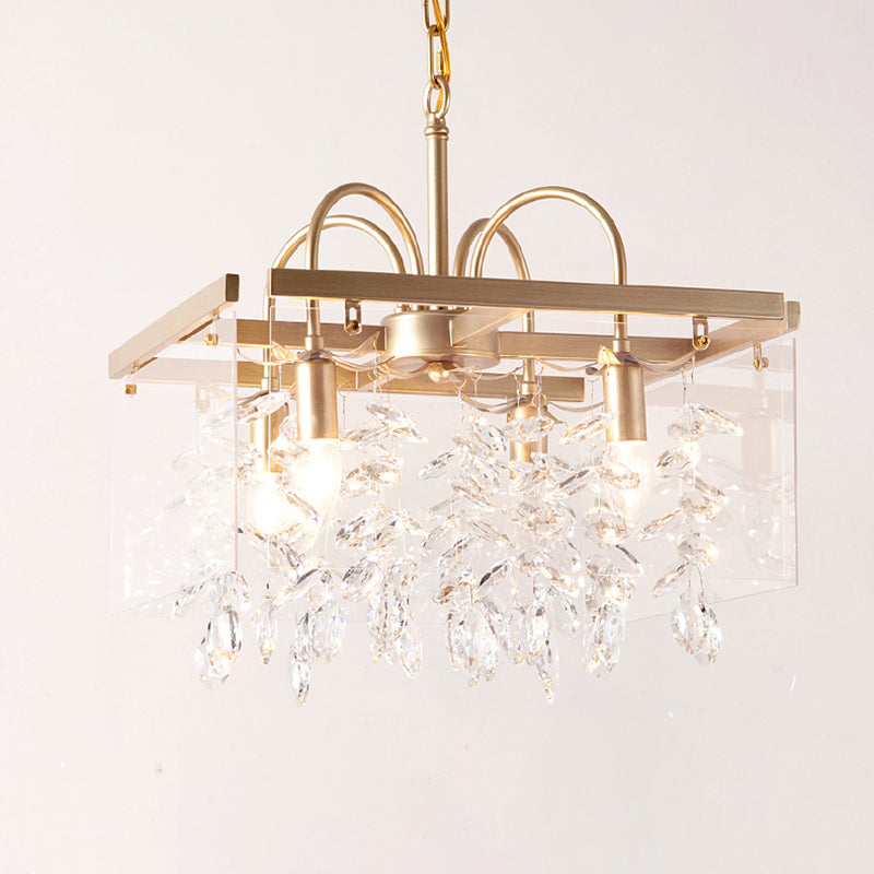 Gold Geometric Shaped Chandelier Antique Metal Dining Room Hanging Lighting with Crystal Drops Clearhalo 'Ceiling Lights' 'Chandeliers' Lighting' options 2138187