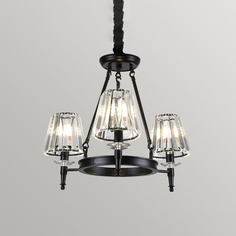 Conical Bedroom Chandelier Classic Crystal Block Black Suspended Lighting Fixture Clearhalo 'Ceiling Lights' 'Chandeliers' Lighting' options 2138195