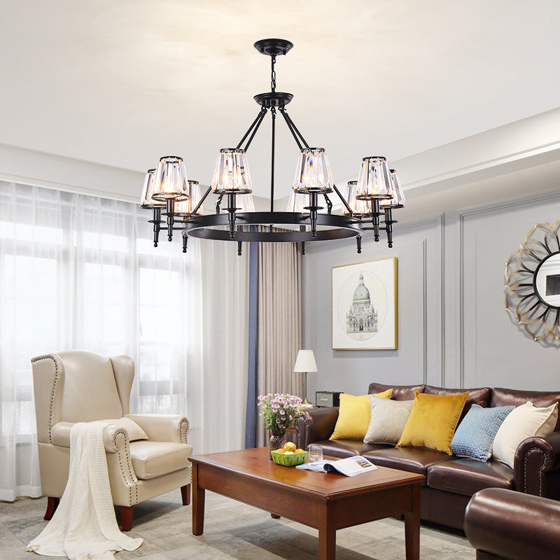 Traditional Cone Shaped Hanging Lamp Crystal Prism Ceiling Chandelier for Living Room 10 Black Clearhalo 'Ceiling Lights' 'Chandeliers' Lighting' options 2138197_5c941e10-de63-41cb-ae70-e23522e2546c