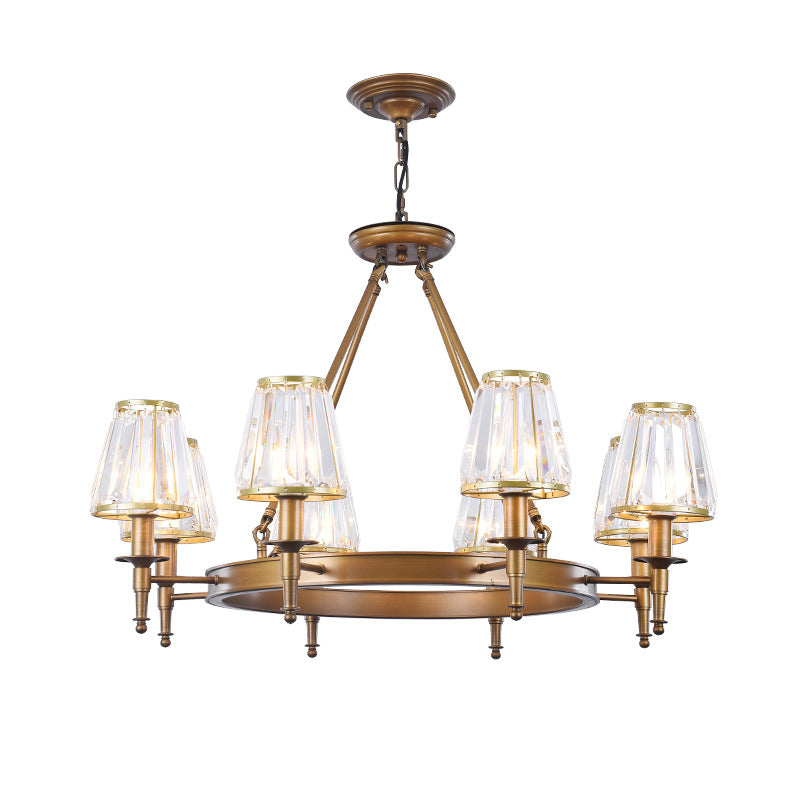 Traditional Cone Shaped Hanging Lamp Crystal Prism Ceiling Chandelier for Living Room Clearhalo 'Ceiling Lights' 'Chandeliers' Lighting' options 2138203