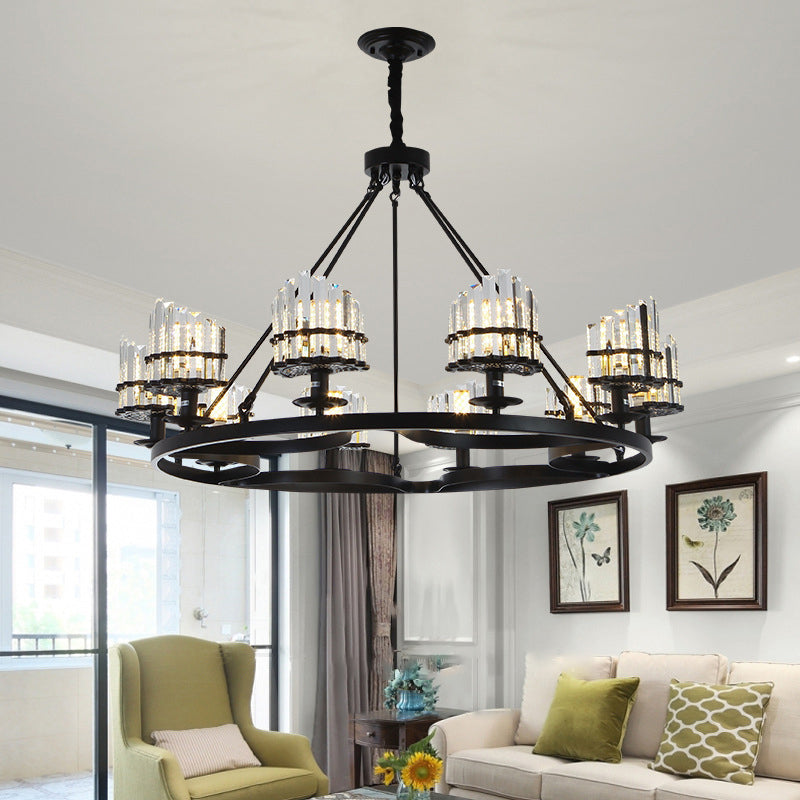 Circular Crystal Rods Chandelier Vintage Living Room Hanging Pendant Lamp in Black 10 Black Clearhalo 'Ceiling Lights' 'Chandeliers' Lighting' options 2138212_4e39c746-66f8-42a1-9918-207153096e89