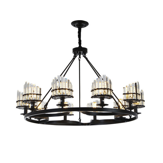 Circular Crystal Rods Chandelier Vintage Living Room Hanging Pendant Lamp in Black Clearhalo 'Ceiling Lights' 'Chandeliers' Lighting' options 2138213