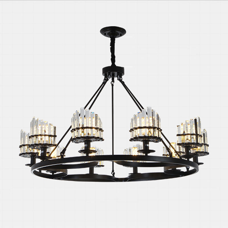 Circular Crystal Rods Chandelier Vintage Living Room Hanging Pendant Lamp in Black Clearhalo 'Ceiling Lights' 'Chandeliers' Lighting' options 2138214