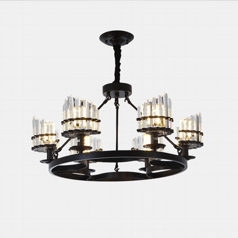 Circular Crystal Rods Chandelier Vintage Living Room Hanging Pendant Lamp in Black Clearhalo 'Ceiling Lights' 'Chandeliers' Lighting' options 2138215