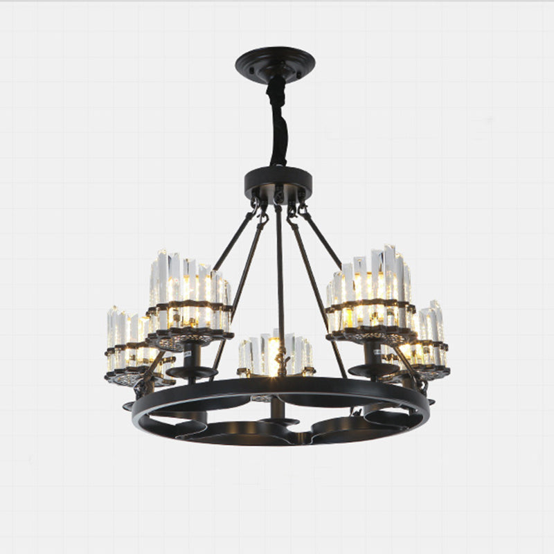 Circular Crystal Rods Chandelier Vintage Living Room Hanging Pendant Lamp in Black Clearhalo 'Ceiling Lights' 'Chandeliers' Lighting' options 2138216