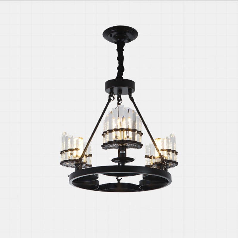 Circular Crystal Rods Chandelier Vintage Living Room Hanging Pendant Lamp in Black Clearhalo 'Ceiling Lights' 'Chandeliers' Lighting' options 2138218