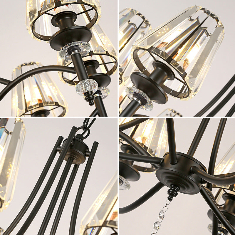 Conical Hanging Lamp Rustic Black Faceted Clear Crystal Prism Chandelier for Bedroom Clearhalo 'Ceiling Lights' 'Chandeliers' Lighting' options 2138220