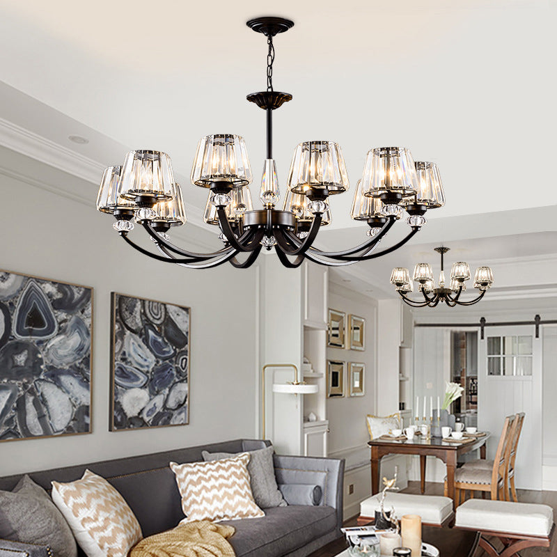 Ceiling Pendant Lamp Classic Bedroom Chandelier with Cone Crystal Shade in Black Clearhalo 'Ceiling Lights' 'Chandeliers' Lighting' options 2138227