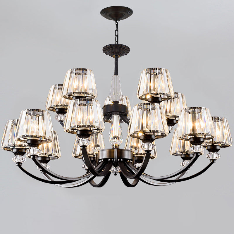 Ceiling Pendant Lamp Classic Bedroom Chandelier with Cone Crystal Shade in Black 15 Black Clearhalo 'Ceiling Lights' 'Chandeliers' Lighting' options 2138230_2caa9a8d-0ca6-4254-954c-2baa0aff1241