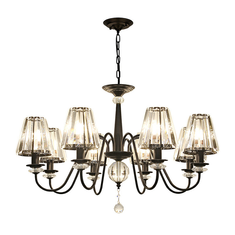 Ceiling Pendant Lamp Classic Bedroom Chandelier with Cone Crystal Shade in Black Clearhalo 'Ceiling Lights' 'Chandeliers' Lighting' options 2138232