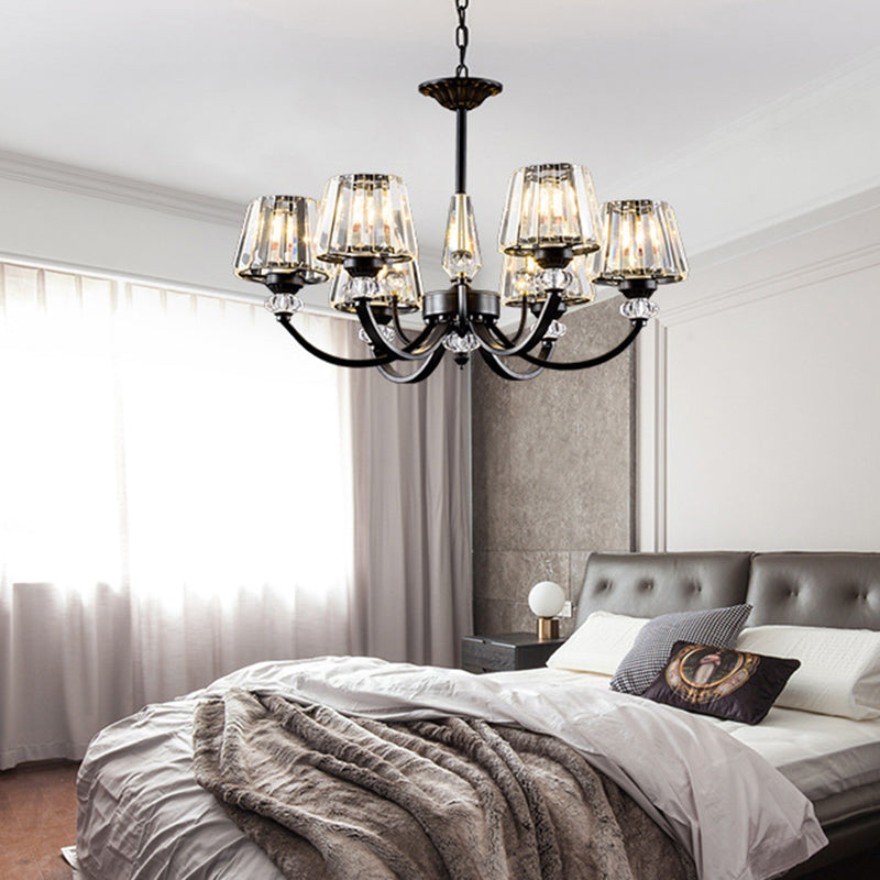 Ceiling Pendant Lamp Classic Bedroom Chandelier with Cone Crystal Shade in Black Clearhalo 'Ceiling Lights' 'Chandeliers' Lighting' options 2138233