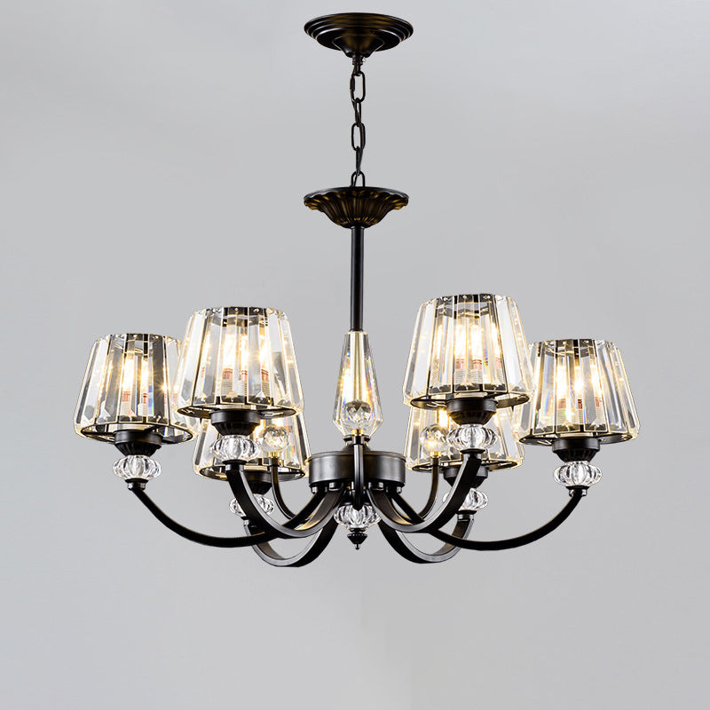 Ceiling Pendant Lamp Classic Bedroom Chandelier with Cone Crystal Shade in Black Clearhalo 'Ceiling Lights' 'Chandeliers' Lighting' options 2138234