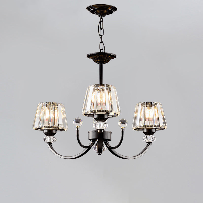 Ceiling Pendant Lamp Classic Bedroom Chandelier with Cone Crystal Shade in Black Clearhalo 'Ceiling Lights' 'Chandeliers' Lighting' options 2138235